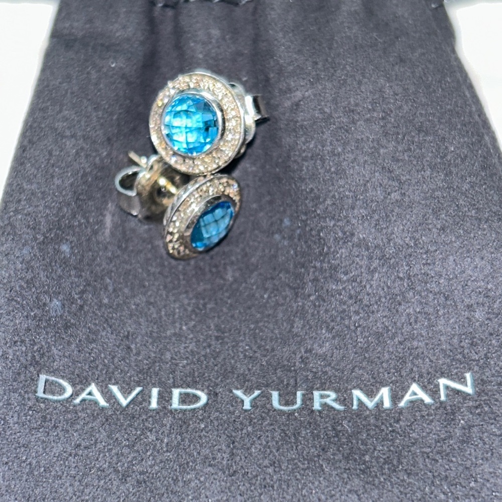 David Yurman Silver Earrings with Blue Gemstone